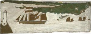 Schooner Passing A Lighthouse by Alfred Wallis