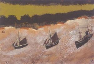Yachts And Steamer Offshore by Alfred Wallis