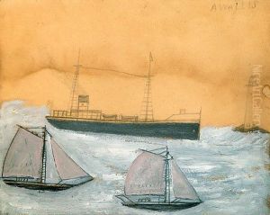 Ships And Lighthouse by Alfred Wallis