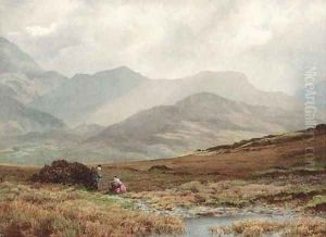 Country folk on a track with Cader Idris beyond