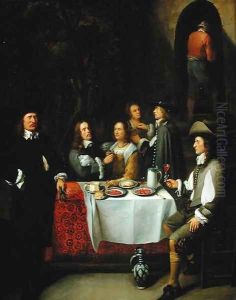 An Elegant Company at a Table on a Terrace, 1660s by Gillis van Tilborgh