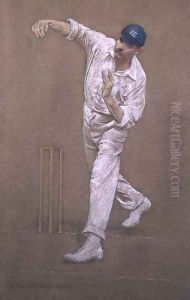 G.W.Beldam bowling by Albert Chevallier Tayler