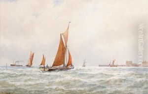 On The Thames Off Sheppey Island; Fishingboats Going Out by George Stanfield Walters
