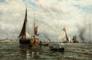 Barges And Other Shipping At The Mouth Of The River