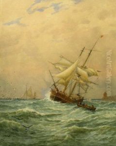 Leaving Harbour, Watercolour Signed &amp; Dated 1881