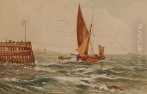 Fishingvessels Near The Harbour by George Stanfield Walters