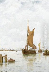 Hafenszene Mit Seglern Und Mowen.