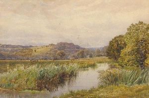 A Pastoral Landscape With A Stream And Cattle Grazing In The Distance by George Stanfield Walters