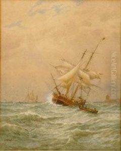 Seascape With Twin Masted Ship by George Stanfield Walters