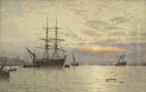 Shipping At Anchor In The Pool Of London by George Stanfield Walters