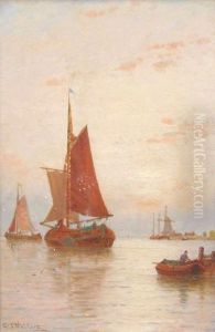 Fishing Vessels Off The Coast by George Stanfield Walters
