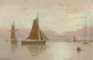 Shipping A Dutch Calm by George Stanfield Walters