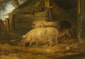 Feeding Time, Pigs In A Sty by James Ward