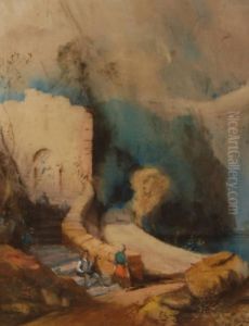 Figures By Old Stone Buildings by James Ward