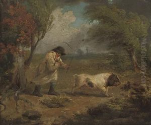 A Man With A Pig In A Landscape