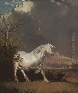A Startled Grey Stallion In A Landscape by James Ward