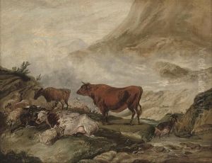 Cattle And Sheep In The Highlands by James Ward