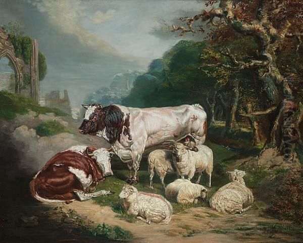 Cattle And Sheep In A Landscape by James Ward