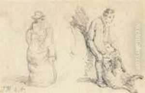Two Studies Of Sheep Shearing by James Ward