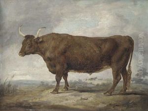 Portrait Of An Ox In A Landscape With A Figure And Two Oxen In Thedistance