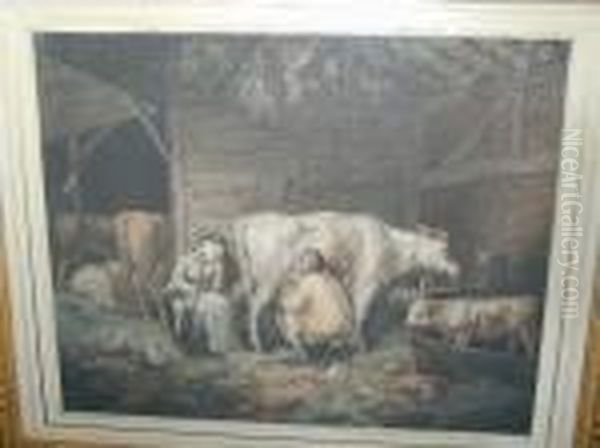 The Cowman And Maid With Cattle In The Stable - view 1