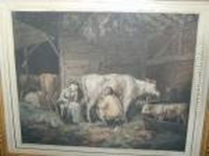 The Cowman And Maid With Cattle In The Stable by James Ward