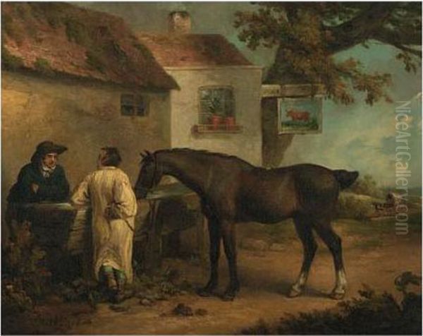 Horse And Groom At A Trough - view 1