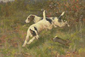Terriers Chasing A Rabbit by Arthur Wardle