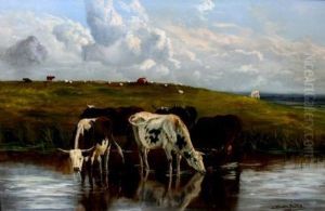 Rural Landscape With Watering Cattle by Arthur Wardle