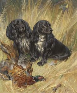 Spaniels With A Cock Pheasant by Arthur Wardle