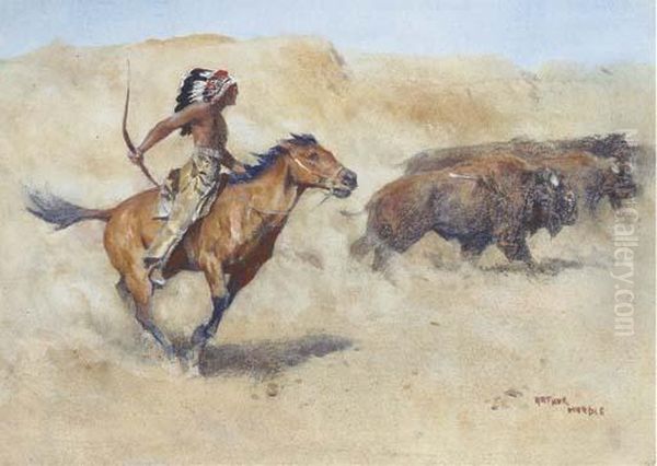 A Mounted Red Indian Hunting Buffalo - view 1