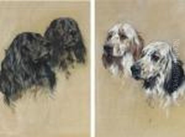 A Pair Of Black Cocker Spaniels; And A Pair Of English Setters - view 1