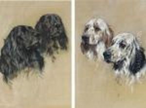 A Pair Of Black Cocker Spaniels; And A Pair Of English Setters by Arthur Wardle