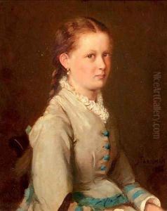 Portrait of a girl in a blue and white dress by Jacob Taanmann