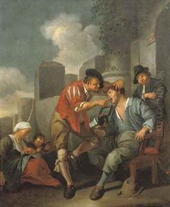 A dentist at work outside an archway