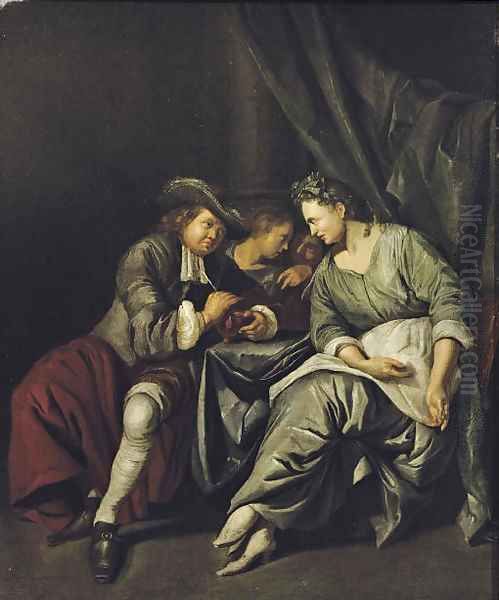 A couple conversing in an interior - view 1