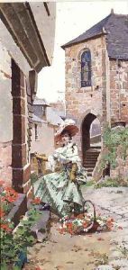 Parisian Woman with a basket of flowers by Edouard Toudouze