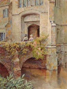 On the Bridge at Baddesley Clinton Hall by Thomas Nicholson Tyndale