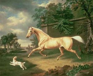 A Palomino frightened by an oncoming storm with a Spaniel, 1814
