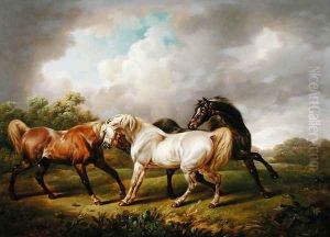 Three Horses in a Stormy Landscape by Charles Towne