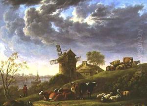Sunlit Pastures by a Riverside Village by Charles Towne