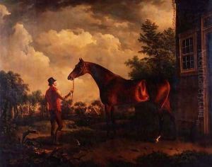 A hunter and groom outside a country house, 1816 by Charles Towne