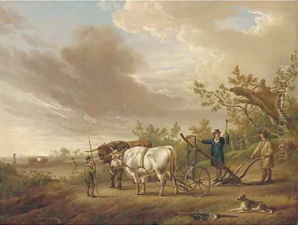 Oxen harnessed to a plough - view 1