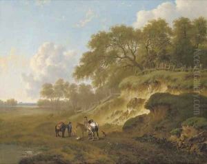Horsemen resting by an escarpment by Charles Towne