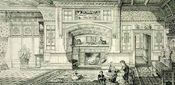 Dining Room Fireplace, from Examples of Ancient and Modern Furniture, 1876 - view 1
