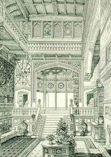 Hall and Staircase, from Examples of Ancient and Modern Furniture, 1876 - view 1
