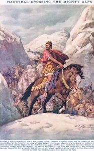Hannibal Crossing the Mighty Alps, illustration from Newnes Pictorial Book of Knowledge by Dudley C. Tennant