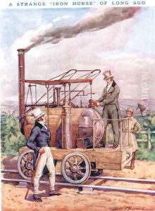A Strange Iron Horse of Long Ago, illustration from Newnes Pictorial Book of Knowledge by Dudley C. Tennant
