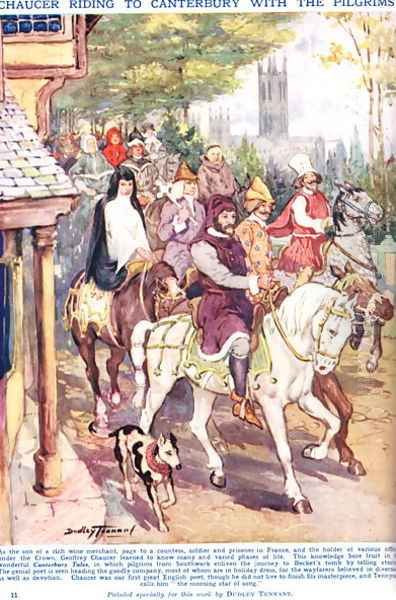 Chaucer riding to Canterbury with the pilgrims, illustration from Newnes Pictorial Book of Knowledge - view 1