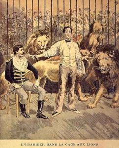 A Barber in the Lions Cage, 1894 by Oswaldo Tofani